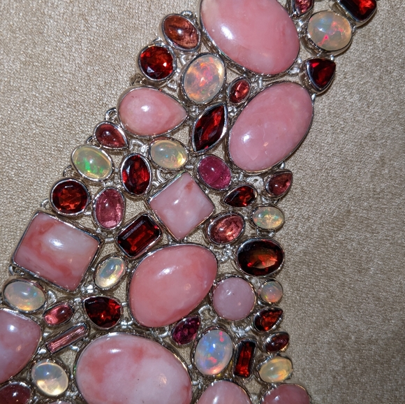Pink Opal, Ethiopian Opal, Rhodolite Multi-Gemstone Necklace - Picture 12 of 16